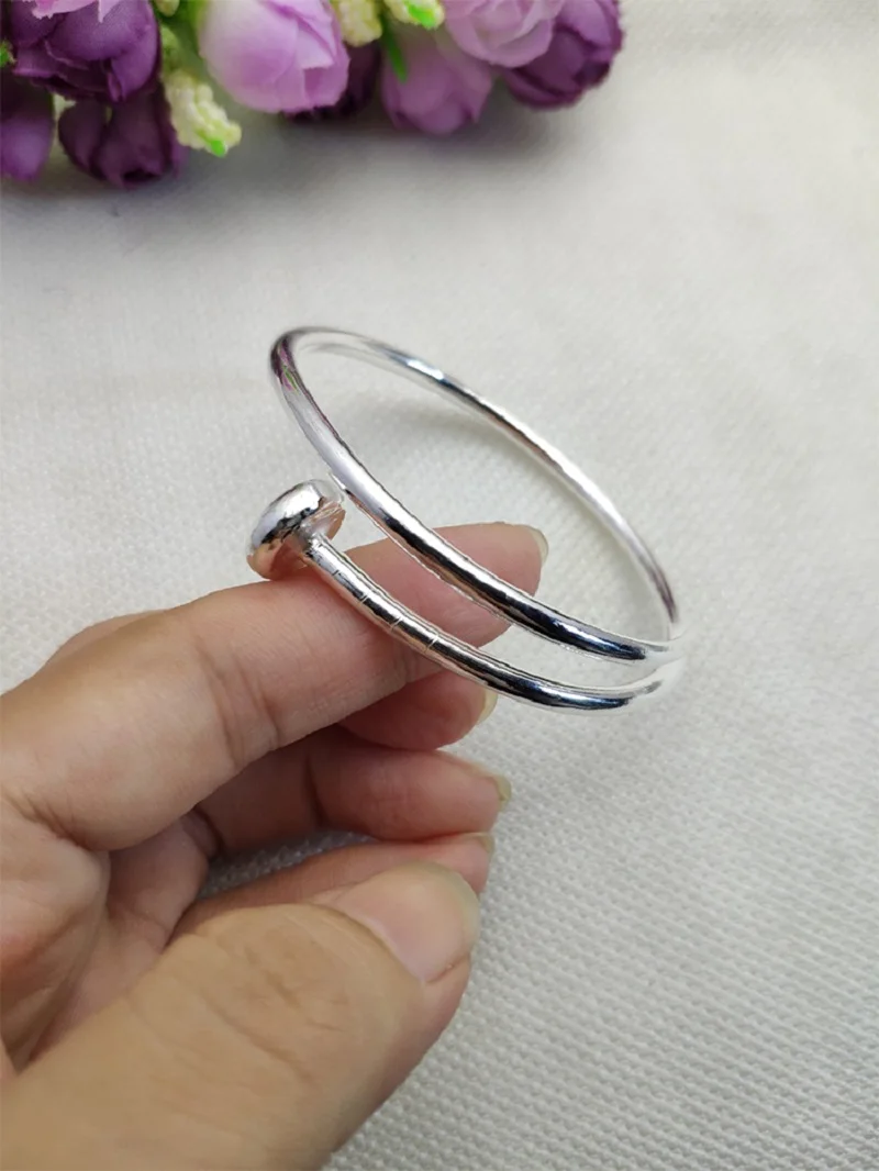 

Серебряный регулируемый браслет для ногтей с медным покрытием, инструмент в натуральную величину, ювелирные изделия