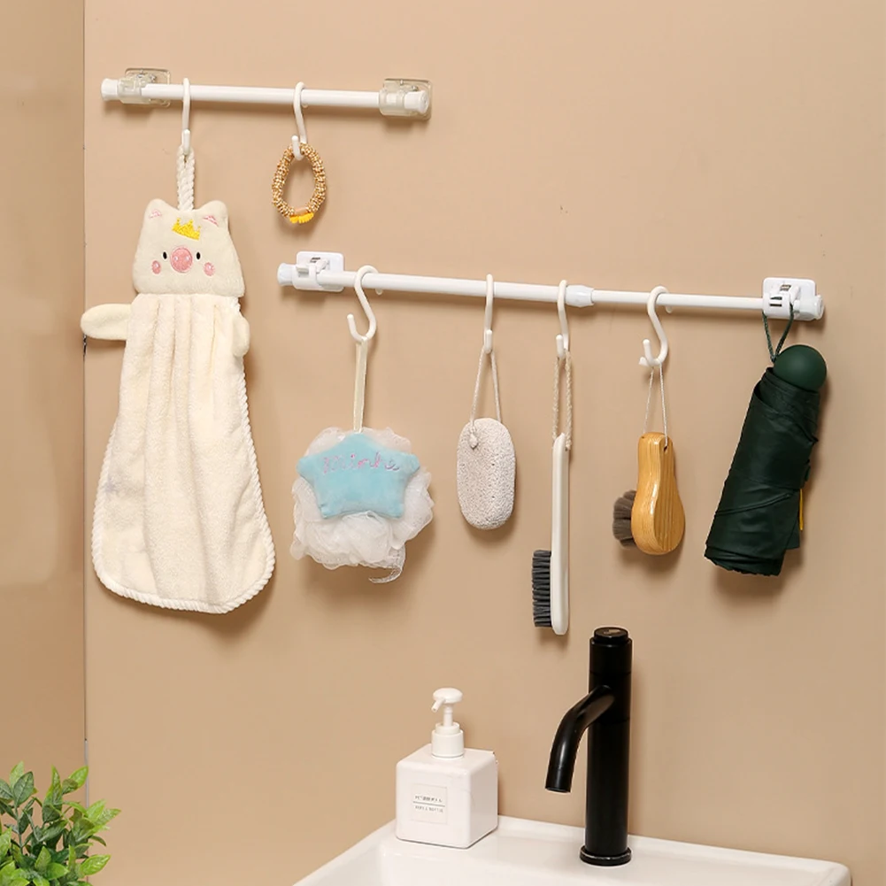 

2pcs/set Self Adhesive Curtain Rod Bracket Holder Bathroom Towels Self Holder Kitchen Rod Hanging Clip Wall Hooks Punch Free
