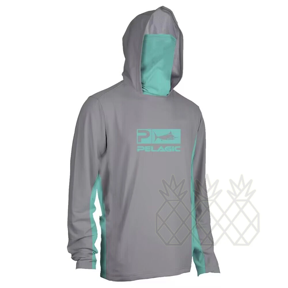 

PELAGIC Fishing Hooded Shirt Men Fishing Gear Mask Long Sleeve Sun Protection UPF 50+Sweatshirt Tops Camisa De Pesca Fish Jersey