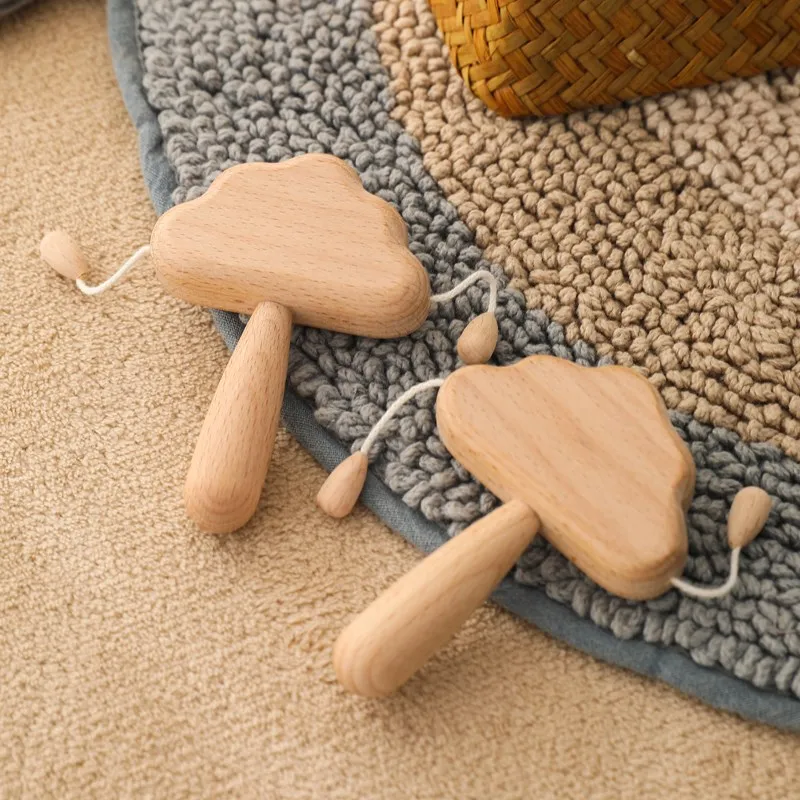 

1pc Newborn Baby Toys 0-12 Months Baby Rattles Wooden Cloud Rattle Makes A Sound Bed Stroller Educational Toys Attract Attention