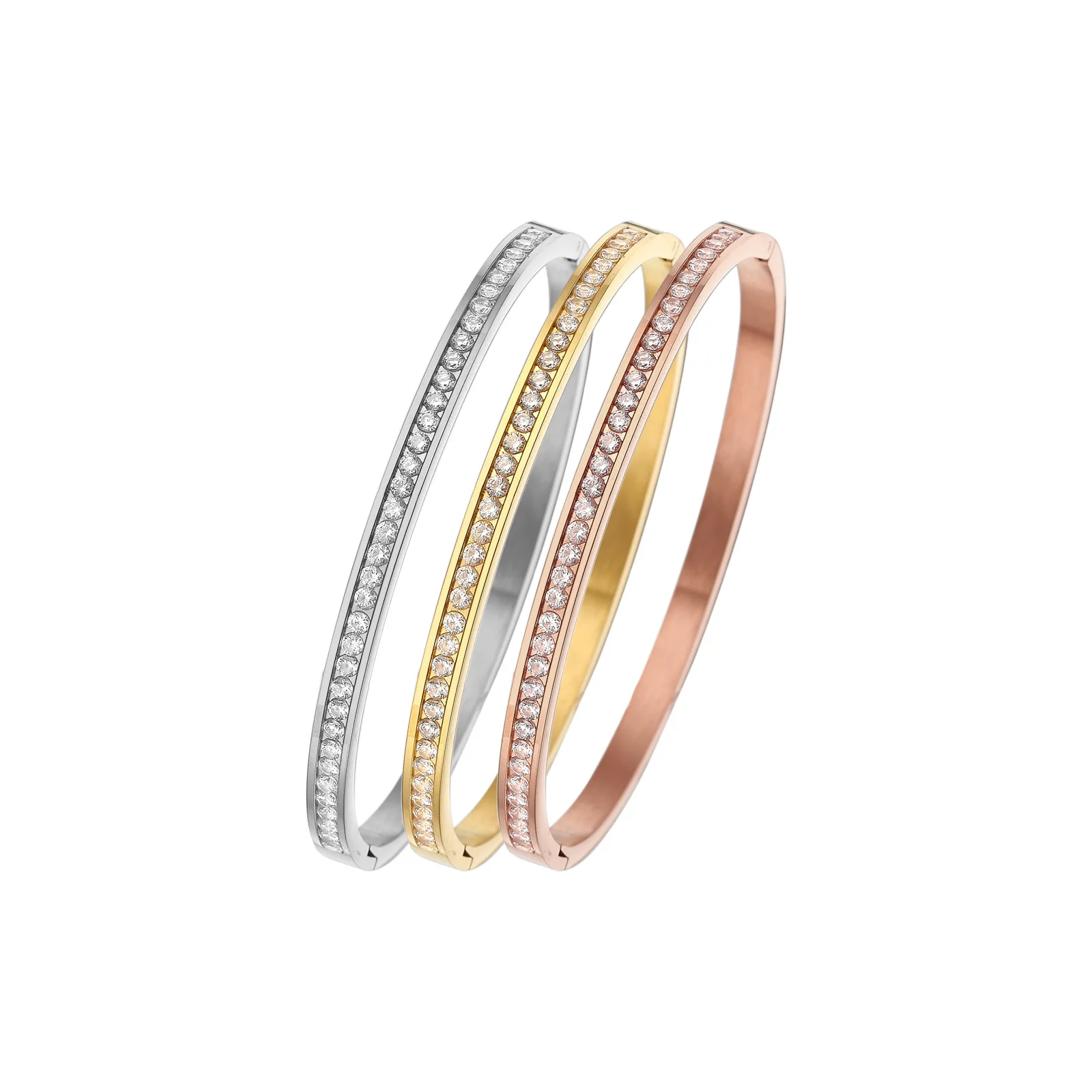 

Женский браслет из нержавеющей стали со сверкающими камнями и фианитами