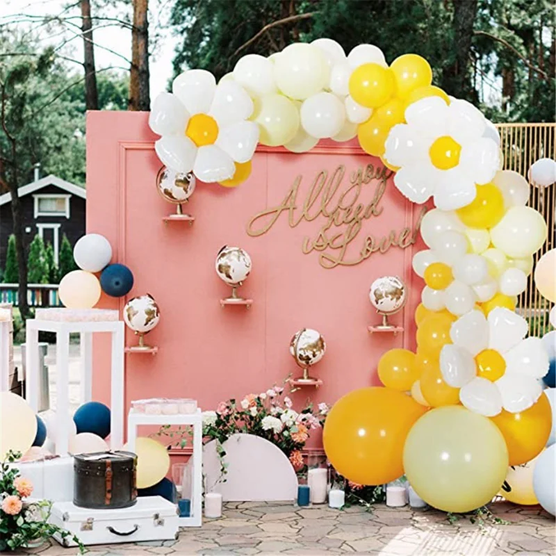 

Macaron Yellow Pink Daisy Aluminum Film Balloon Garland Arch Kit Daisy Themed Birthday, Wedding, Baby Shower Decorations