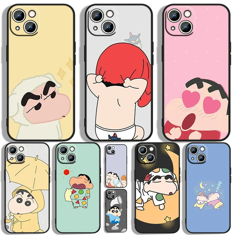 

Cute Crayon Shinchan Phone Case For Apple iPhone 11 12 13 14 Max Mini 5 6 7 8 S SE X XR XS Pro Plus Black luxury Silicone Soft