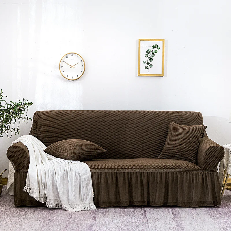 

High-grade solid color fabric sofa cover all-inclusive lace thickened small square sofa cover four seasons wholesale