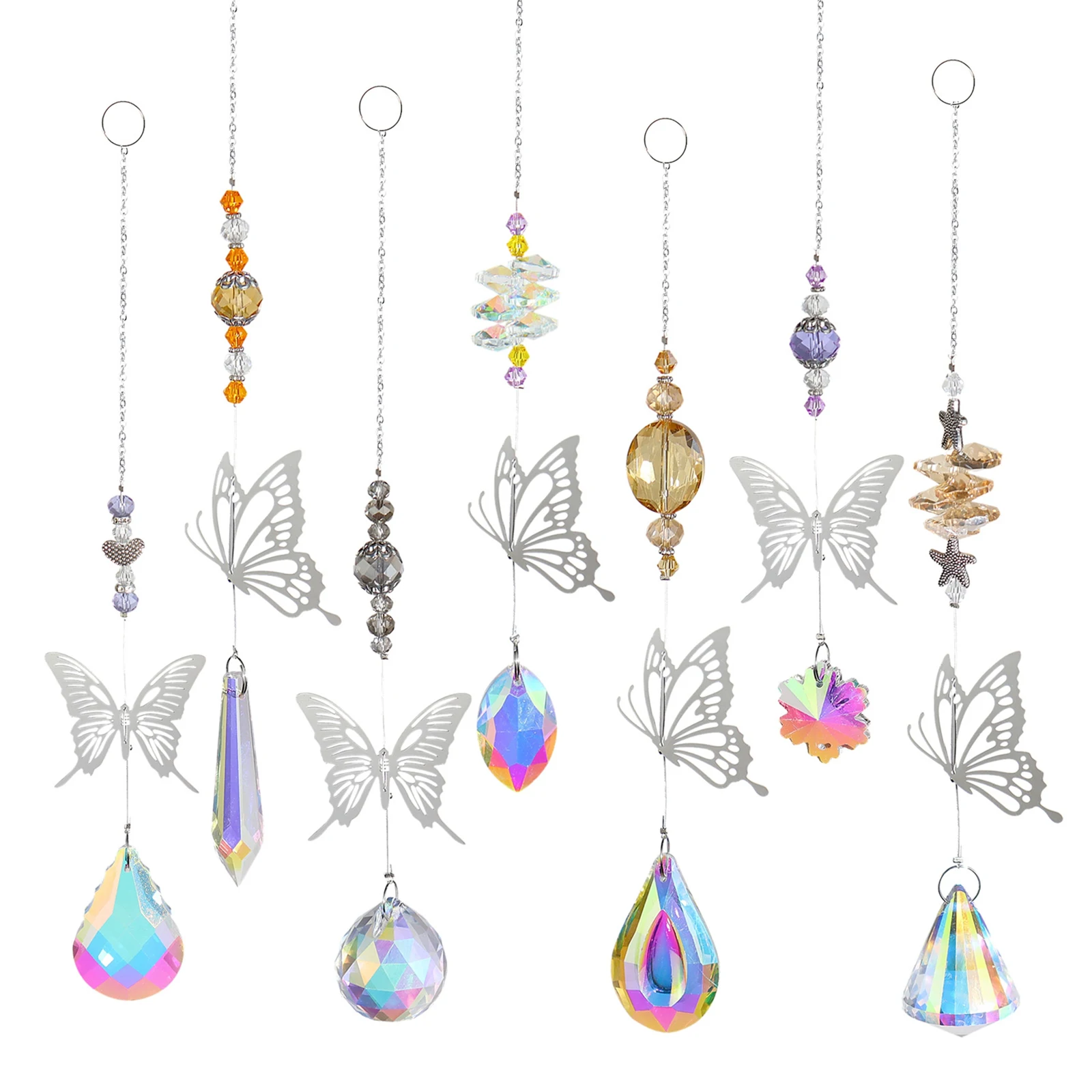 

7pcs Butterfly Crystals Suncatcher Hanging Suncatchers With Crystal Pendant Wall Tree Hanging Ornament For Garden Window Car
