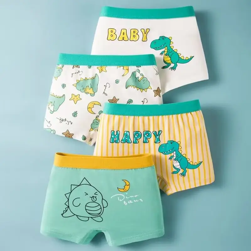 

4pcs Kids Boys Underwear Cartoon Dinosaur Design Children's Shorts Panties Cotton Soft Toddler Boxers Underpants