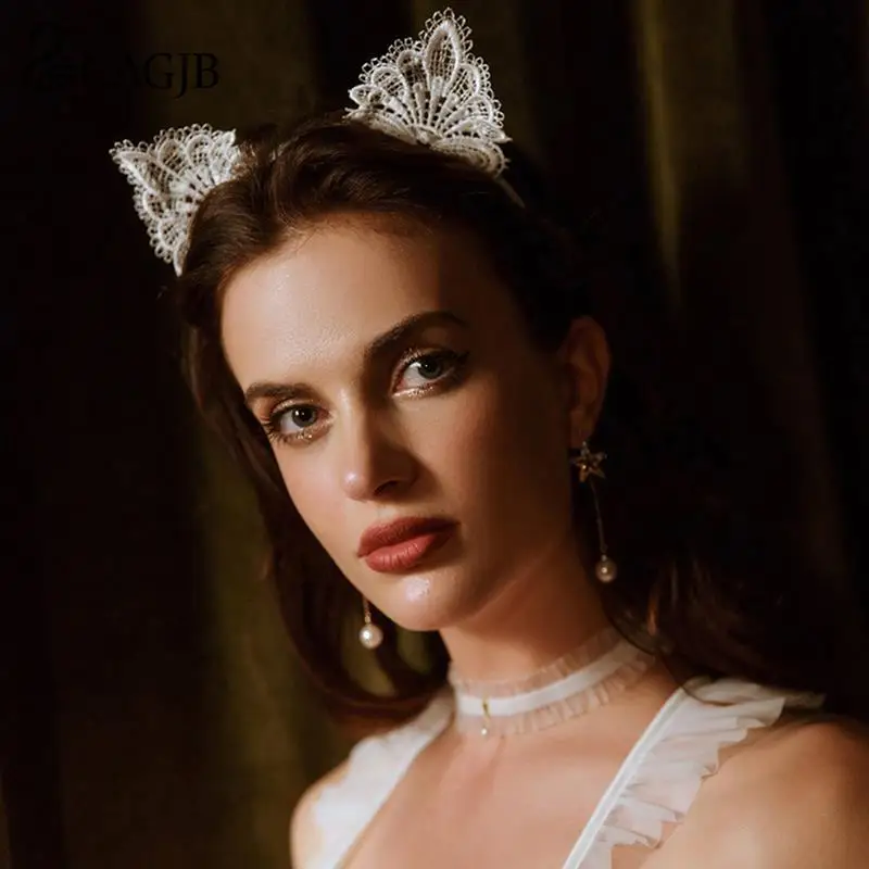 

Women Sexy Black Cat Ears Head Bezel Fashion Lace Lady Hairband Girl Birthday Party Hair Accessories Cosplay Headwear Headband