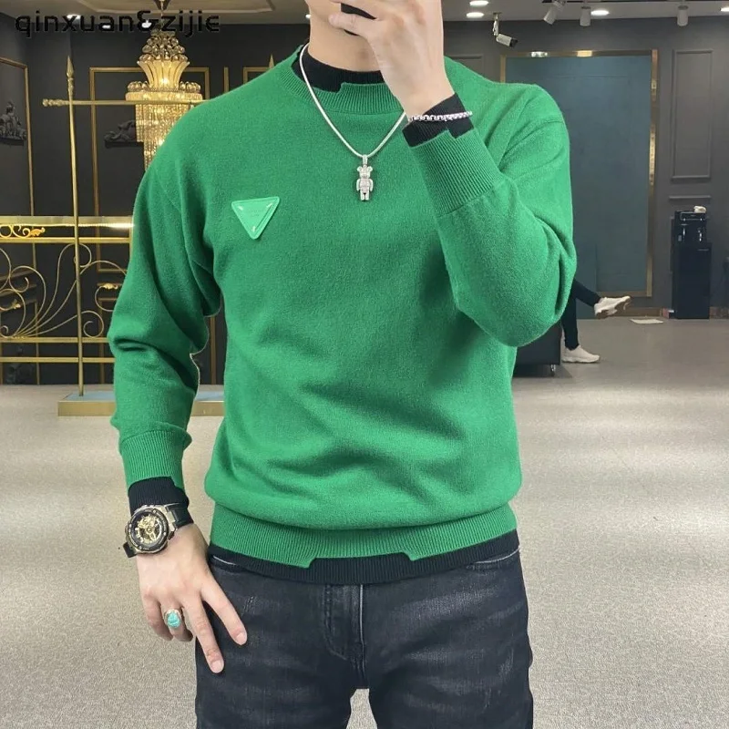 

Autumn Winter Casual Men's Sweater Long Sleeve Slim Knitted Pullovers Fashion Contrast Crew Neck Knitted Pullover Men Clothing