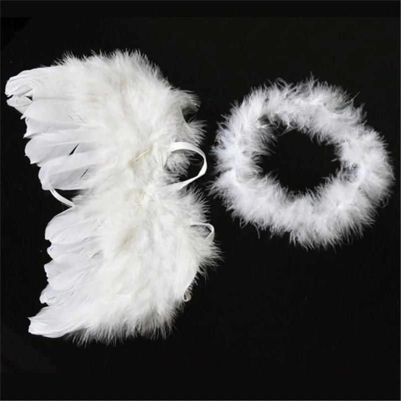 

White Fashion Newborn Baby Full Moon Angel Feather Wings Photo Props Cupid Set Party Supplies