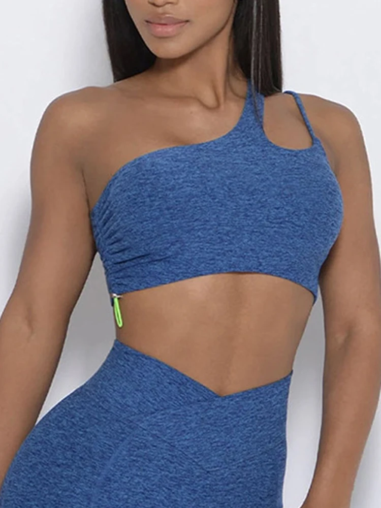 

ASHEYWR New Fitness Underwear Women Shockproof Gather Quick Dry Push Up Bras Sexy One Shoulder Hollow Workout Bra Tops Female