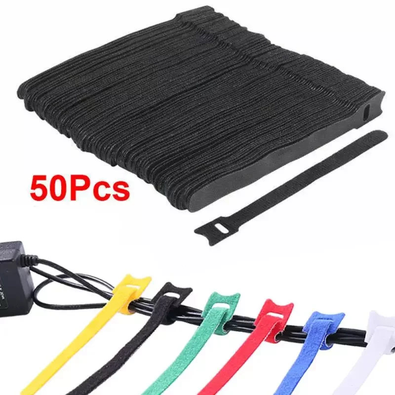 

Reusable Cable Cord Nylon Strap Hook Loop Ties Tidy Self-Adhesive Tool 50Pcs 1.2X15CM Reusable Cable Nylon Strap Black TSLM1