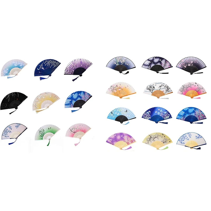 

Floral Folding Hand Fan Vintage Pattern Handheld Folding Fan With Tassel Women's Hand Fan For Wedding Party