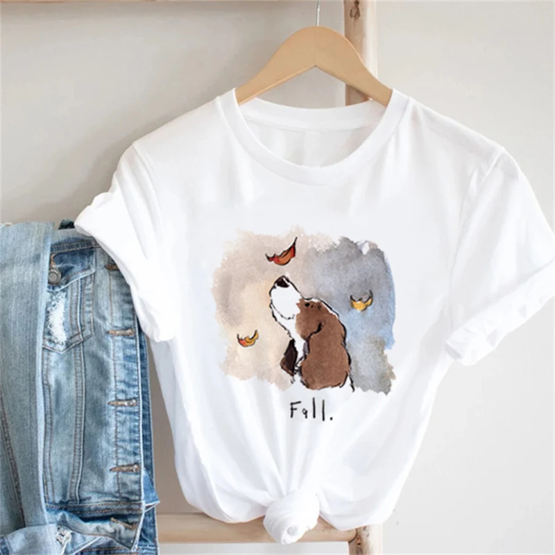 

Women's Christmas Cute Sweet White T-shirt Cute Winter New Year T-shirt Top Christmas Happy Cartoon 90s Basic Casual T-shirt.