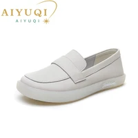 aiyuqi womens sneakers large size genuine leather ladies spring shoes lace up british style white shoes women