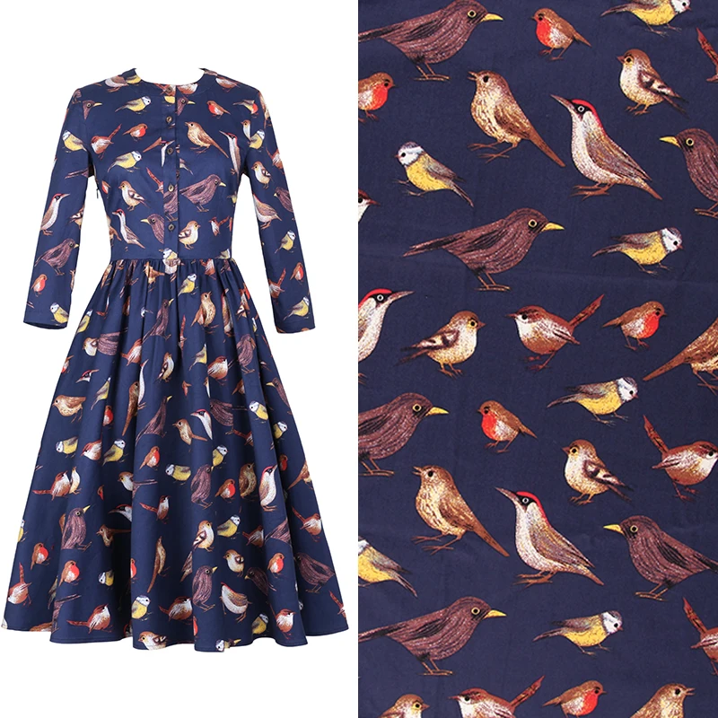 

Bird print handmade DIY cotton fabric high-density elastic poplin used for DIY sewing of dresses and shirts