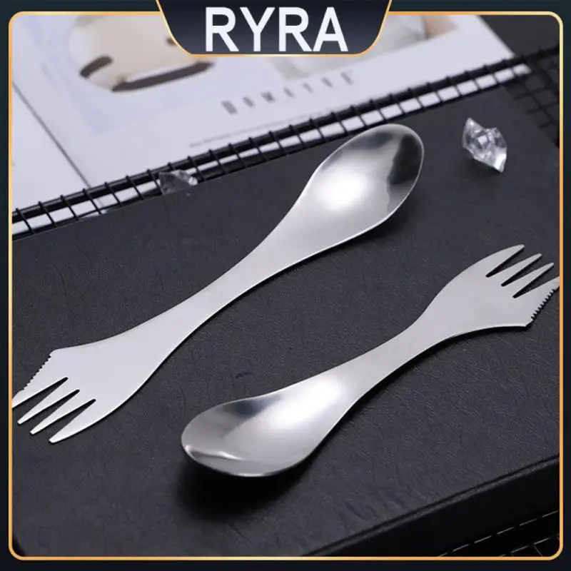 

Вилка-ложка из нержавеющей стали, креативная посуда 3 в 1, портативные столовые приборы из нержавеющей стали для кемпинга и пикников, столова...