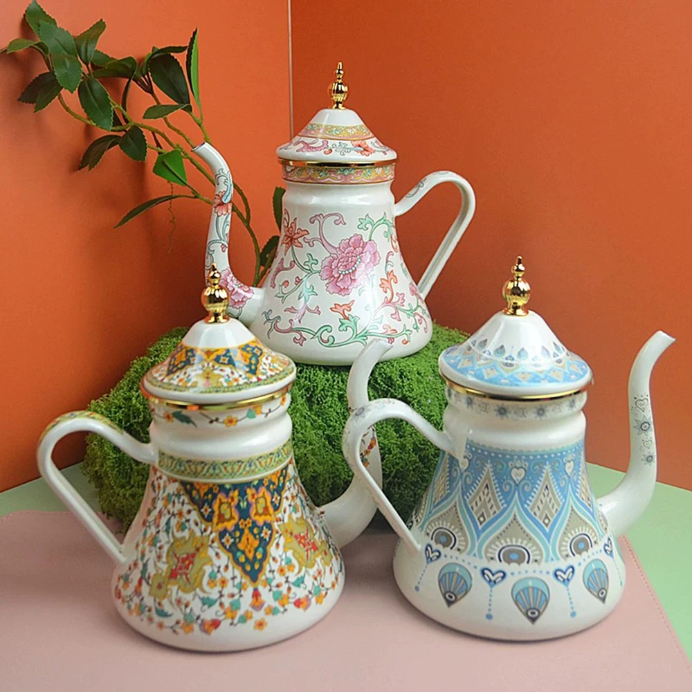 Эмалированный чайник для молока в этническом стиле подарочный ситечко кофейника