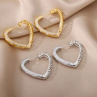 big zircon heart hoop earrings luxurious stainless steel oval piercing earrings for women party jewelry accessories oorbellen
