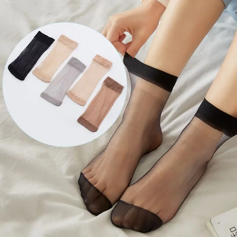

Hot Sale 10 Pairs of Transparent Socks High Quality Female Socks Summer Thin Silk Transparent Ankle Socks Female Socks