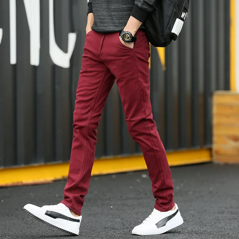 

Брюки мужские повседневные длинные, модные облегающие деловые штаны в Корейском стиле, с несколькими карманами, однотонные подвесные