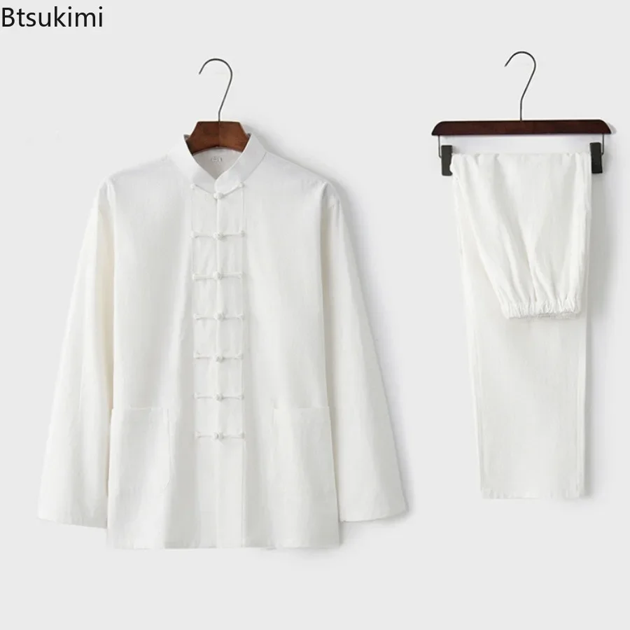 Винтажный Мужской костюм Тан свободная повседневная хлопковая льняная рубашка с