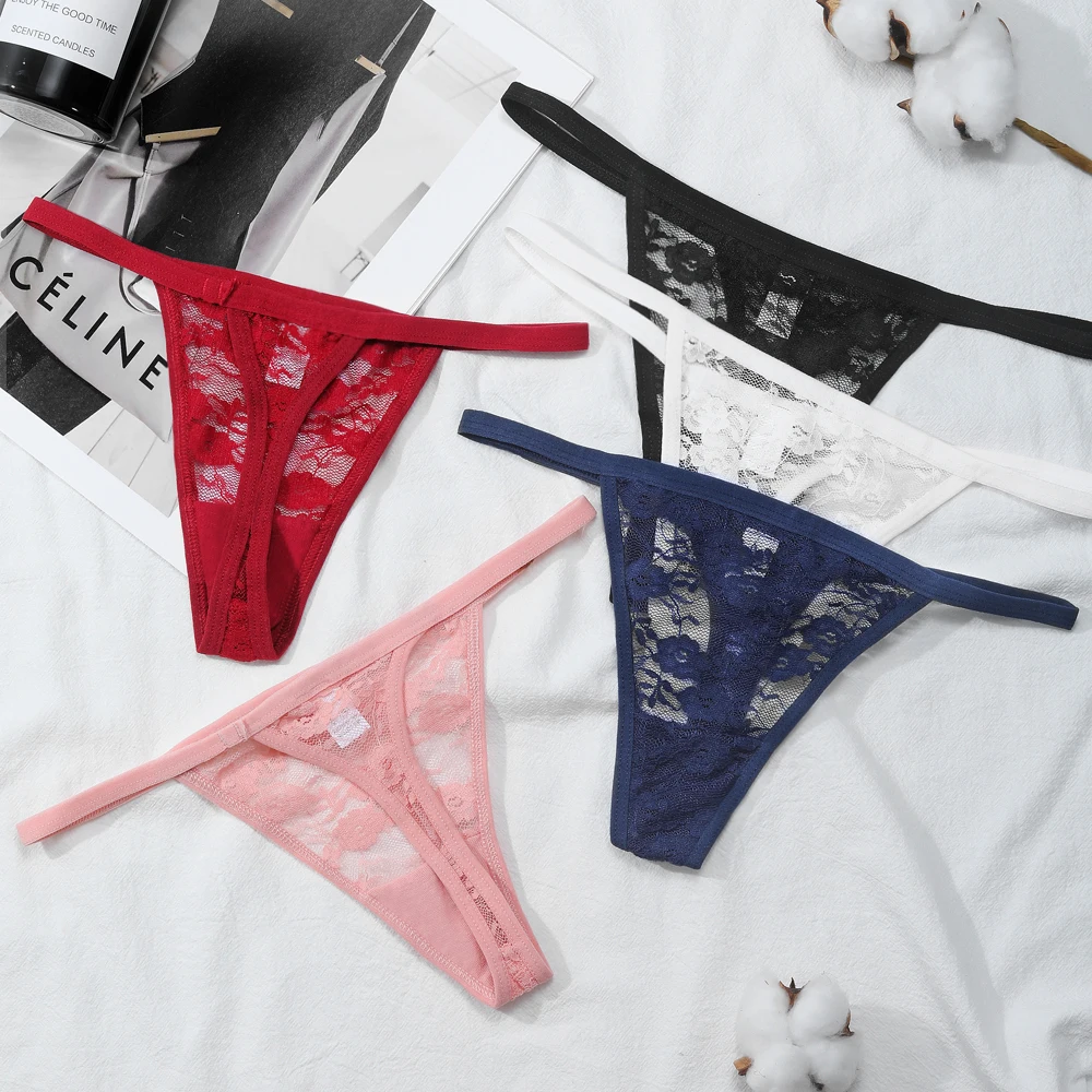 

KISS WIFE 3PCS/Set Ladies Rose Lace Thong Sexy Lingerie Thong Low Waist Women's Panties Slim Sheer Lingerie M-XL