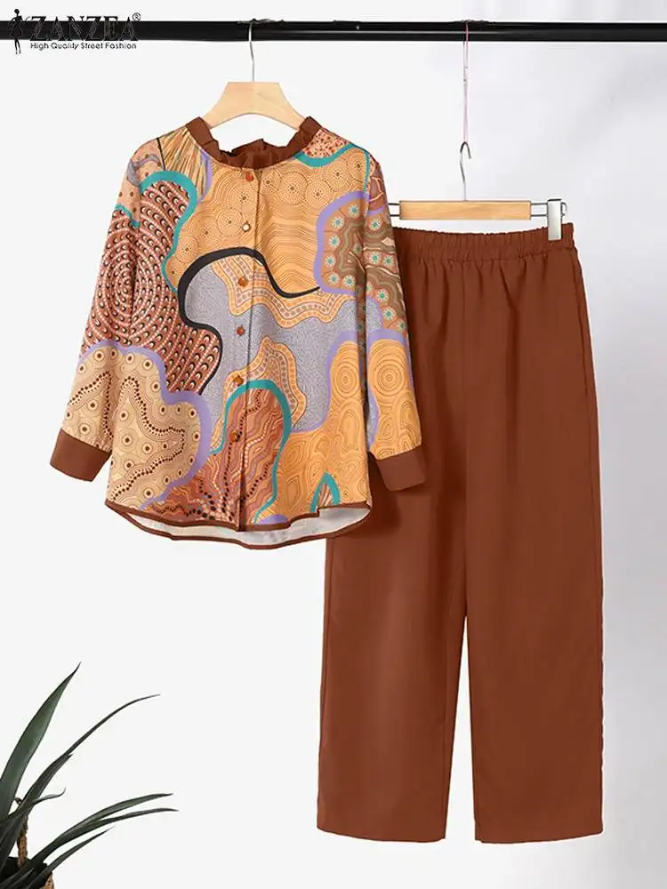 Модные женские дизайнерские комплекты ZANZEA Повседневная рубашка с рукавом 3/4