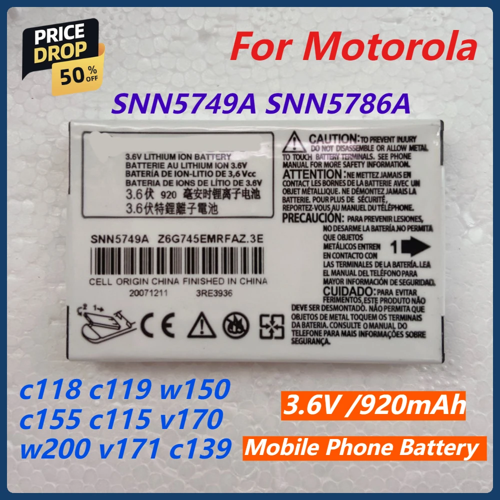Аккумулятор 920 мАч 3 6 В SNN5749A SNN5786A для мобильного телефона Motorola C117 C118 C155 C139 C115 C113 C116