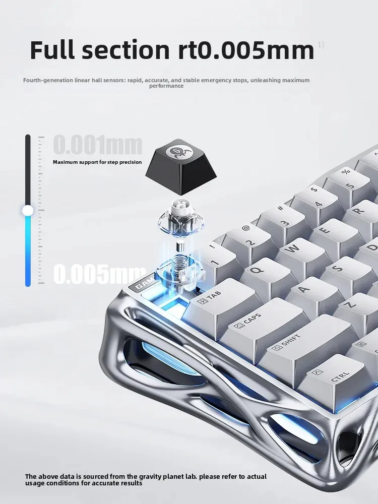 Игровая клавиатура GravaStar V60 Pro с магнитными переключателями, полностью алюминиевая, с низкой задержкой, 3 режима подключения, механическая, для ПК, аксессуары для геймеров, подарки (art.: 3920da621340e) - 3920da621340e