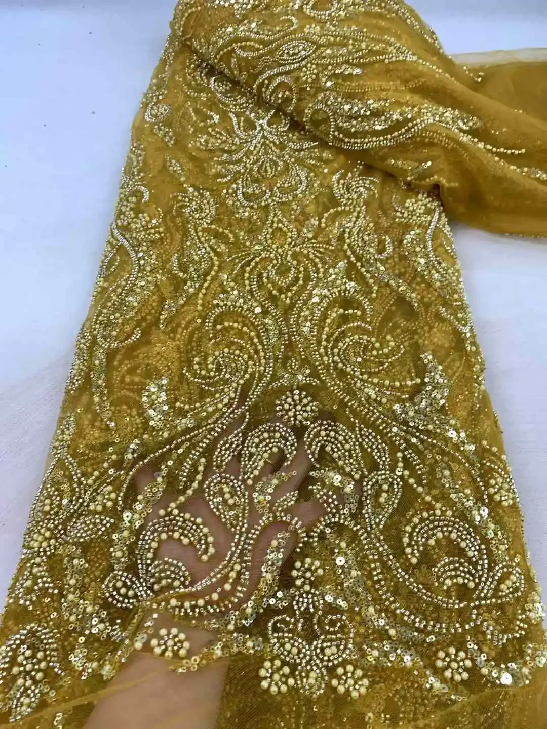 Тяжелая белая французская сетчатая кружевная ткань африканские тюлевые кружева