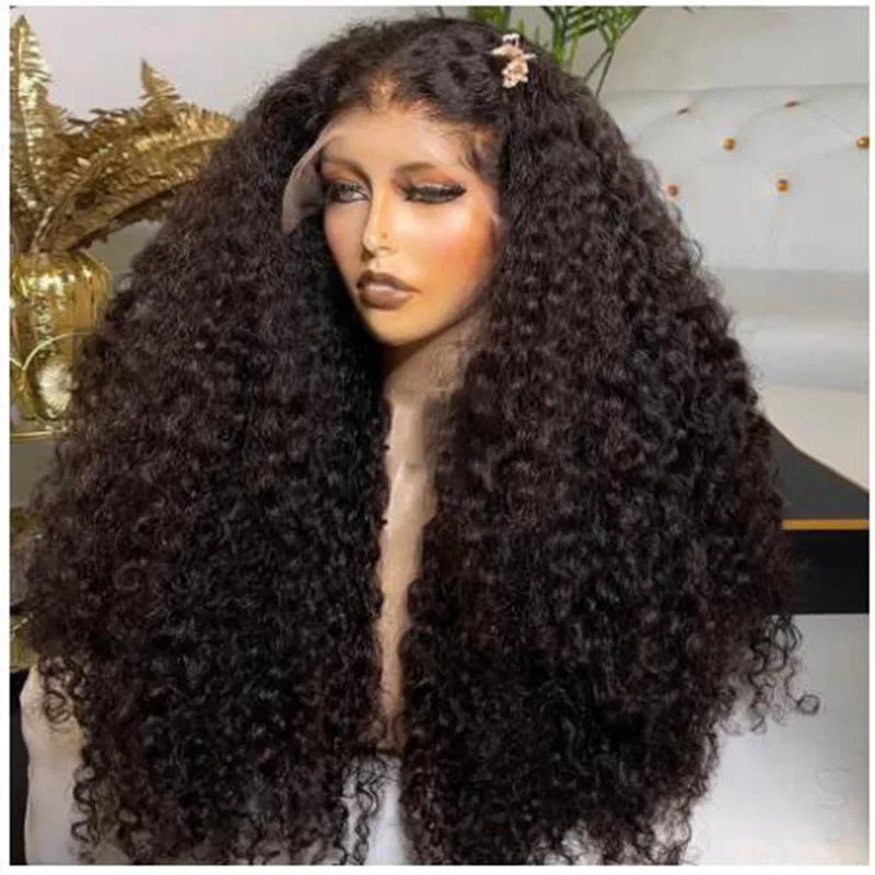 

Natural Black Soft 26Inch Long Kinky Cruly 180Density Lace Front Wig for Women BabyHair Glueless Preplucked Daily Heat Resistant
