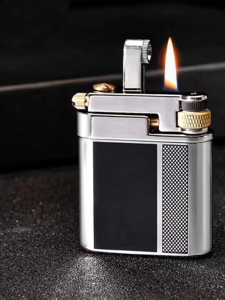 Фото Винтажная механическая пресс-зажигалка из чистой меди, шлифовальный круг, зажигание, персонализированный креативный подарок для уникального стиля №4