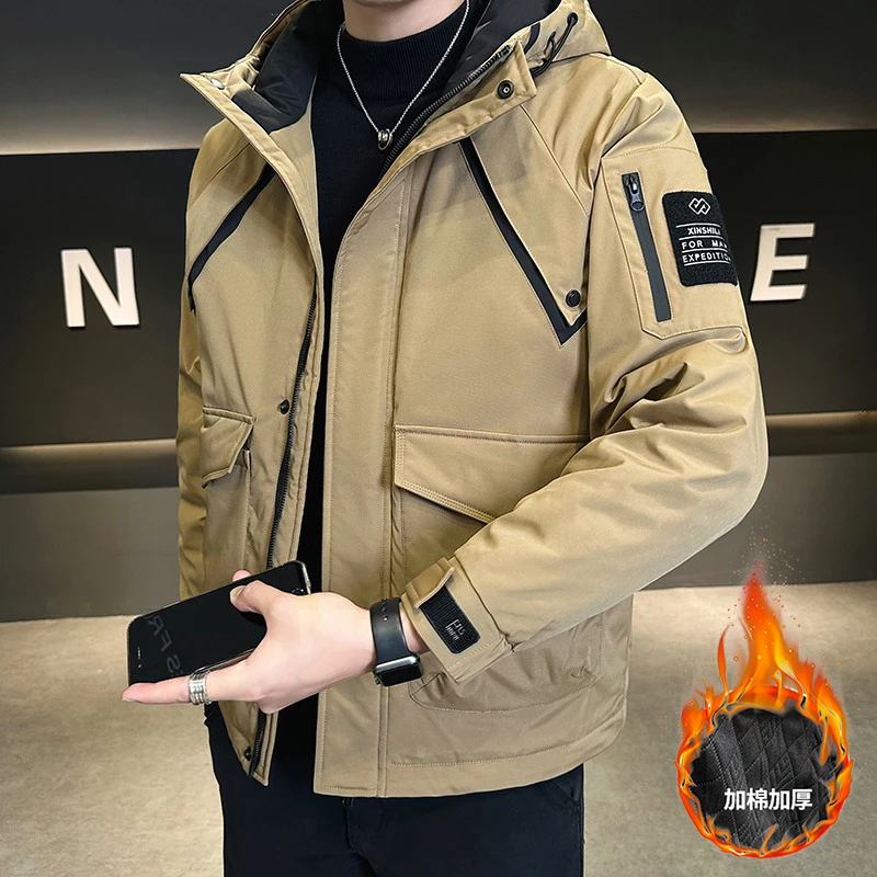Повседневные мужские куртки с капюшоном на хлопковом наполнителе Осень-зима 2024