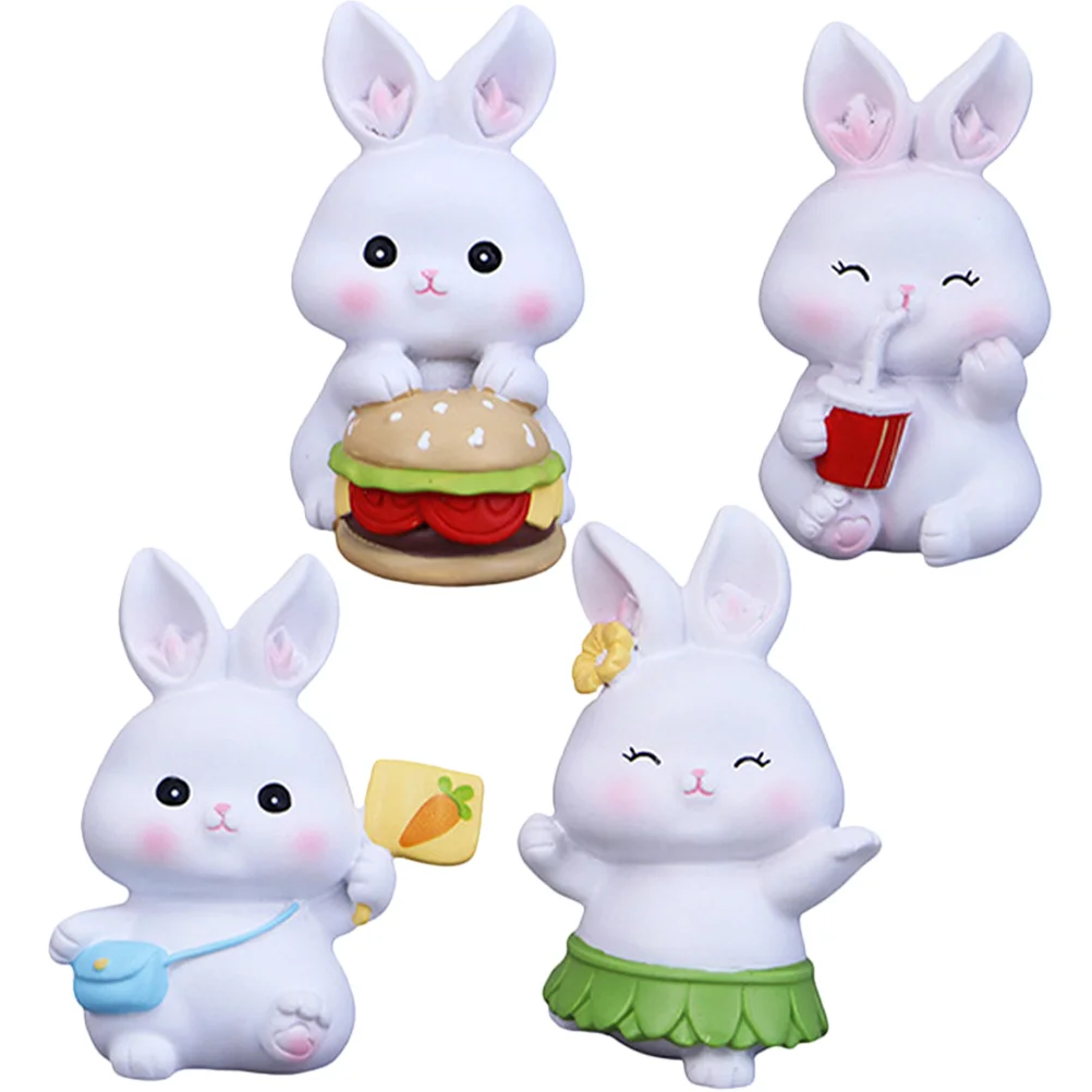 

4 Pcs Christmas Cakes Toppers House Ornaments Rabbit Figures Toy Rabbit Figures Zodiac Rabbit Figurine Cupcake Containers