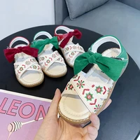 girl ethnic style sandals cute casual 2022 summer fashion children bow sandals embroidery kids flat open toe dress shoes