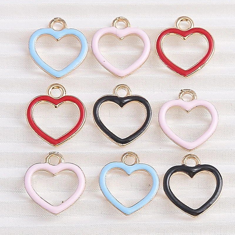 

10pcs 12x15mm Cute Enamel Hollow Love Heart Charms for Jewelry Making DIY Pendants Necklaces Earrings Handmade Bracelets Gifts