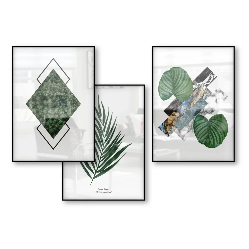 Постер с зелеными растениями мраморными кокосами постеры и принты скандинавский
