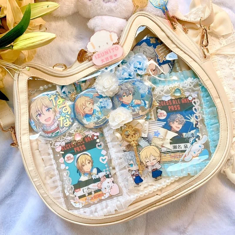 

Kawaii Lolita Jk Shoulder Bag Sweet Solid Color Double-sided Cat Ita Bag Japanese Harajuku Style Elegant Fashion Handbag