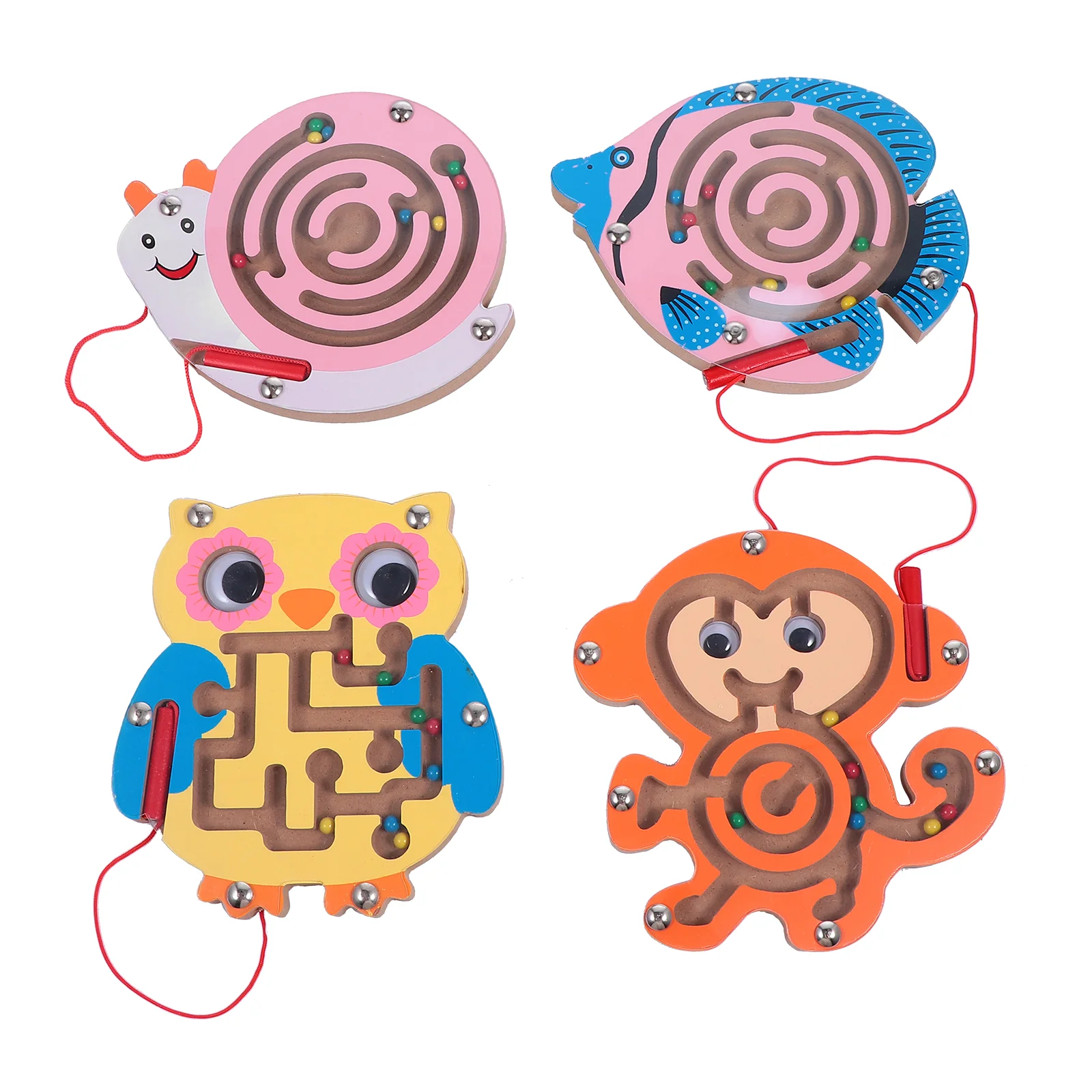 

4 шт., магнитный лабиринт-доска, Круглый лабиринт-головоломка, ручка-лабиринт с бусинами для вождения, Eduactional ручной работы