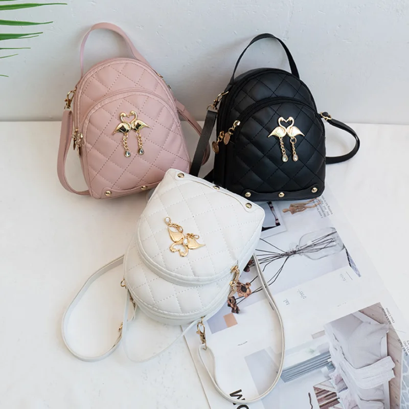

2022 New Rhombus Tassel Backpack Student Double-layer Backpack Female Fashion Swan Pendant Mini Backpack Schol HandBag Sac A Dos
