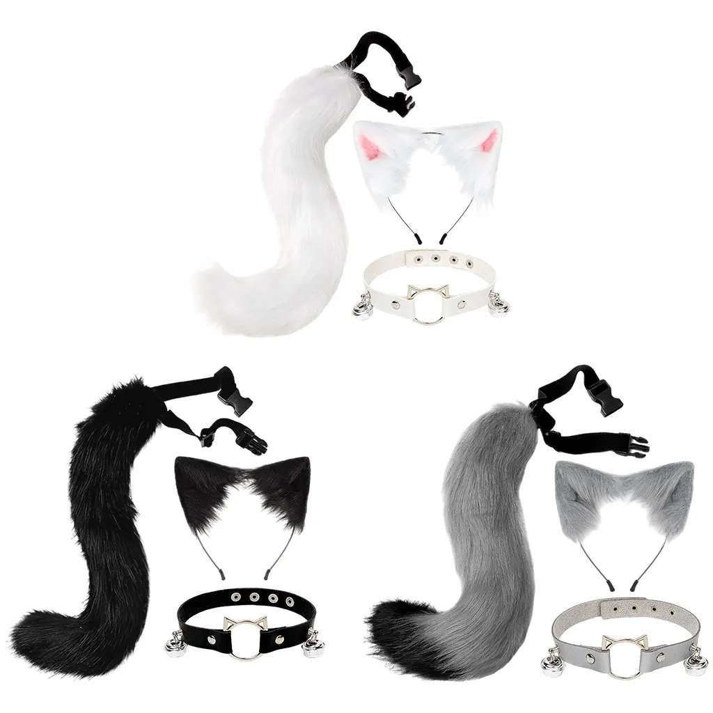 

Faux Fur Animal Fox Ears Hairhoop & Tail Costume Kit Hairpin for Party Halloween Fancy Dress Cosplay Unisex Kids Adult