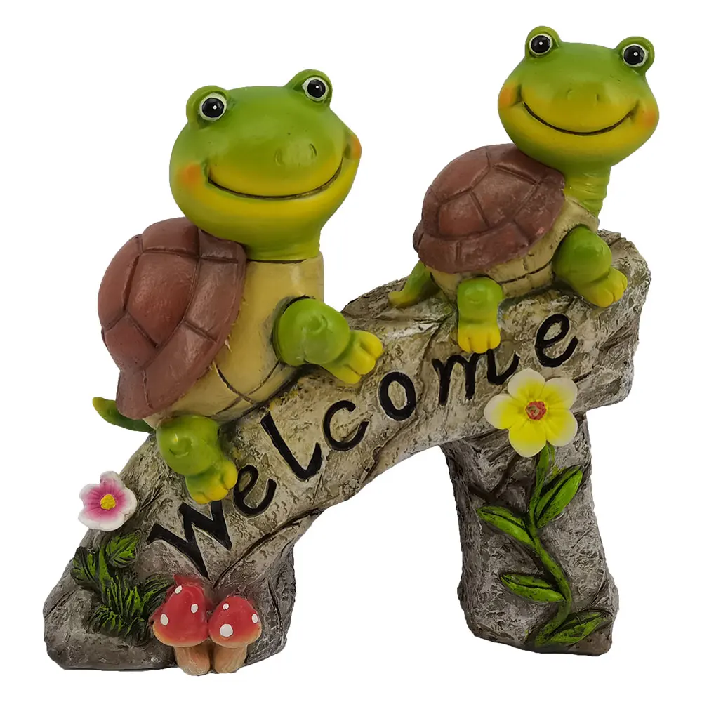 

Factory Design Cute Frog Face Turtles Resin Animal Sculpture with Solar LED Lights Patio Lawn Decor