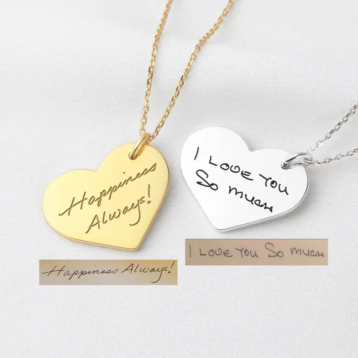 

Engraved Name Handwriting Necklace Heart Pendant Signature with Chain Personalized Gift Custom Heart Charm Mother Gift