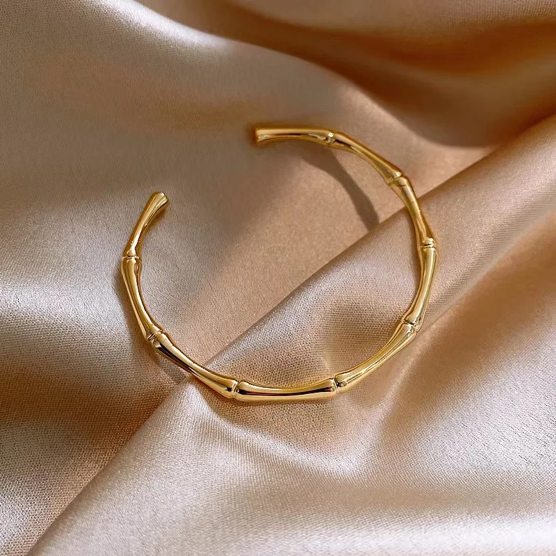 

SITA 316L Stainless Steel Bamboo Shape Adjustable Size Bracelet for Woman Fashion Luxury Jewelry Retro Girl's Unusual Bangle