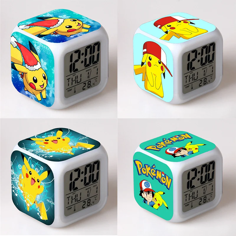 Pokémon Original anime action figure LED Alarm Clock Cartoon Pikachu Alarm Clock for Kids Creative Birthday Gifts