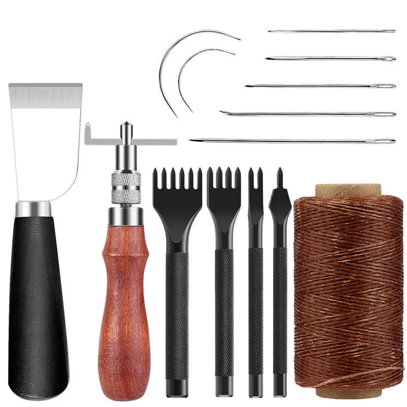 

Fenrry 14PCS Leather Craft Sewing Kit DIY Tool Set for Beginner Hand Sewing Stitching Punching Carving Working Set Accessories