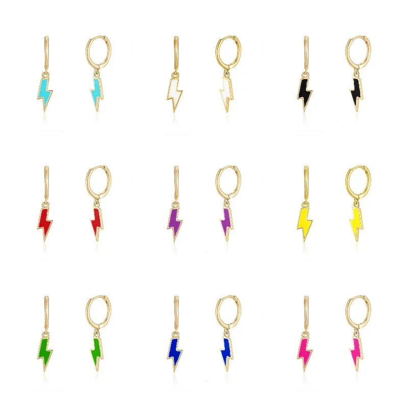 

Colorful Enamel Lightning Pendant Drops Earrings for Women Chic INS Stlye Hoop Ear Ring Fashion Party Earring Jewelry Pendientes