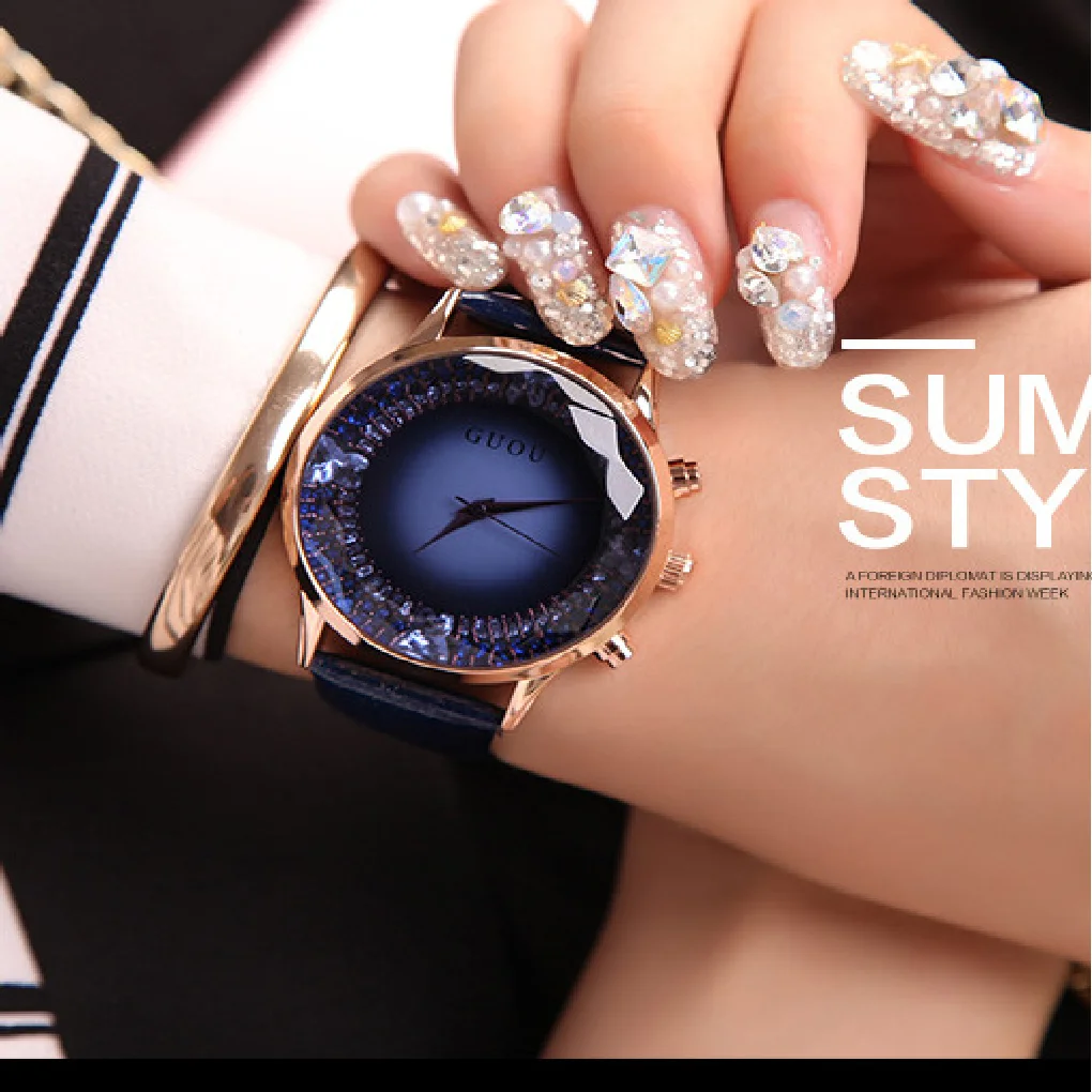 

Fashion GUOU Top Brand Watches Women Top Brand Luxury Diamond Watch Genuine Leather Quartz Colck reloj mujer relogio feminino