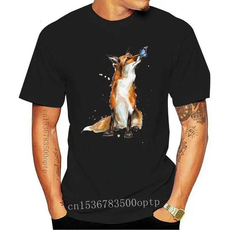 

Camisetas de manga corta para hombre y mujer, ropa con estampado de zorro, Kawaii, acuarela, estilo años 90, T-S
