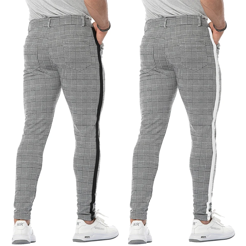 Running Men's Sports Pants Jogging Stretchy Plaid Pockets Tights Grey Sweatpants Casual Training Gym Men Tracksuit Trousers
